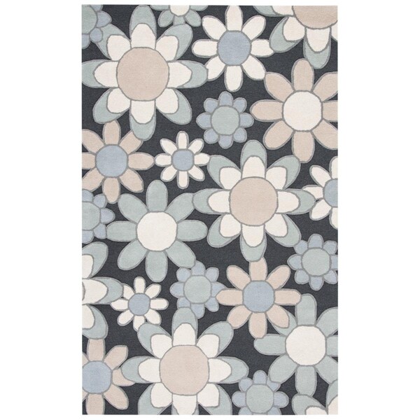 Flowers First 5 x 8 ft. Kids Contemporary Rectangle Rug Charcoal & Ivory FL2115121 - main